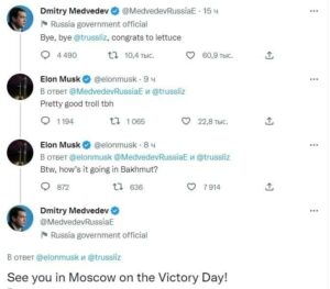 Медведев и Маск поговорили в соцсети об Артёмовске, упражняясь в остроумии