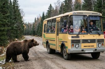 медведь, лес, автобус, дети